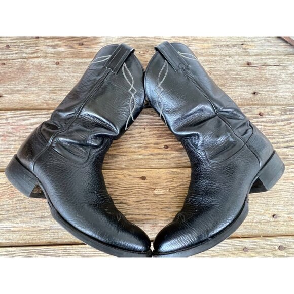 Tony Lama Black Bull hide Boots Size 8 EE Mens Style 2205 Western Leather - Picture 3 of 16